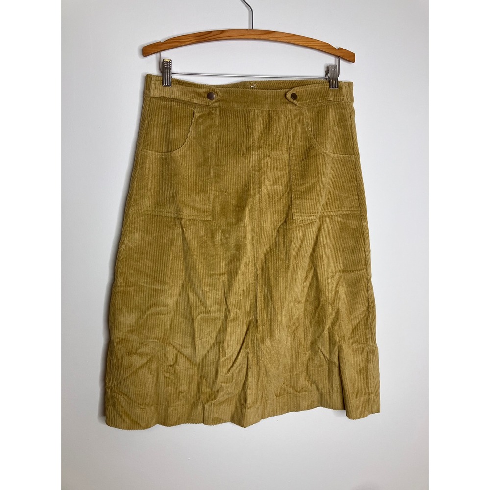 Kate Quinn Corduroy Skirt Womens 12 Mustard Yellow NEW Organic Cotton Midi